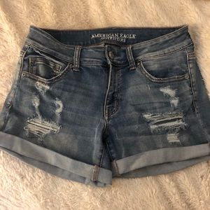 AE Super Stretch Distressed Midi Shorts